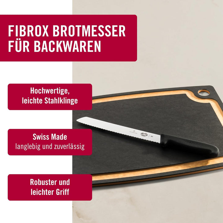 Victorinox Fibrox Brotmesser mit Wellenschliff, Scharfes Küchenmesser für Kuchen und Backwaren, 21 c