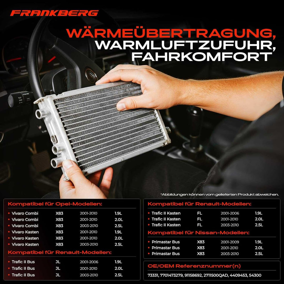Frankberg Wärmetauscher Innenraumheizung Kompatibel mit Primastar X83 2001-2010 Vivaro A E7 X83 2001