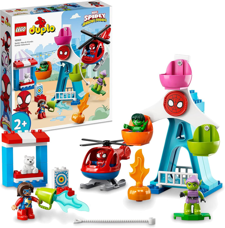 LEGO 10963 DUPLO Marvel Spider-Man & Friends: Jahrmarktabenteuer, Freizeitpark mit Spielzeug-Hubschr