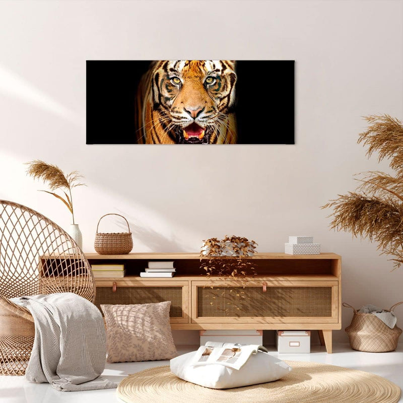 Panorama Bilder auf Leinwand 100x40cm Leinwandbild mit Rahmen tiger tier Gross Wanddeko Bild Schlafz