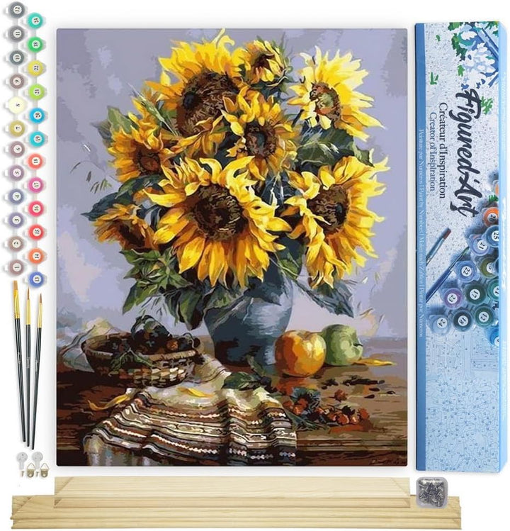 Figured'Art Malen Nach Zahlen Erwachsene Mit Rahmen Sonnenblumenstrauss - Paint by Numbers Basteln D