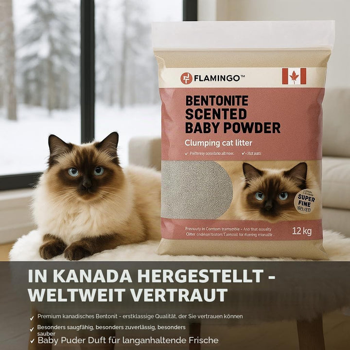 Flamingo Katzenstreu - katzenstreu klumpstreu - Babypuderduft - 12L (12KG) für 10 Wochen - Herkunft