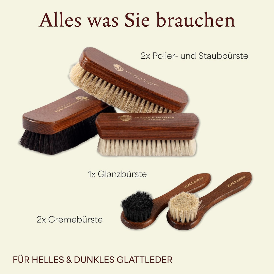 Langer & Messmer 5er Set Schuhbürsten aus Rosshaar und Ziegenhaar für die professionelle Schuhpflege