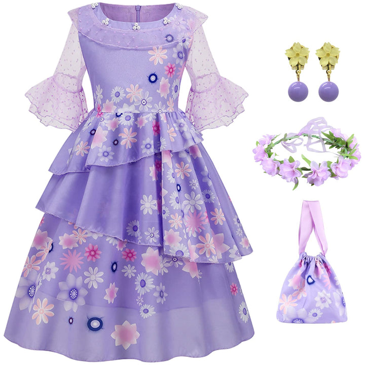 LCXYYY Isabela Madrigal Verkleidung Kostüm Cosplay Mirabel Isabela Lila Ballerina Kleid mit Girlande
