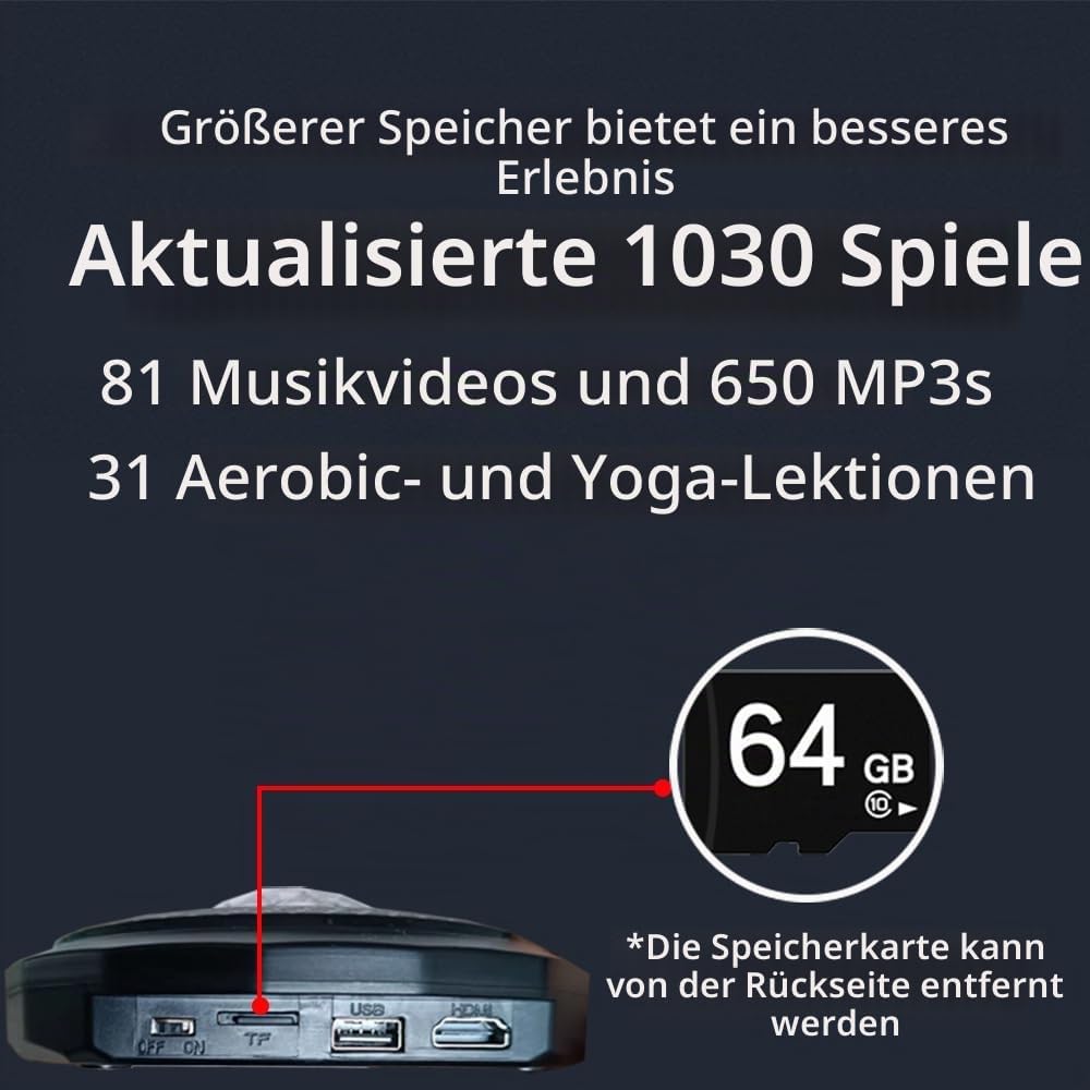 Elektronische Tanzmatte mit Kamera, 64G Speicherkarte,enthält 1030 Spiele, 81 Musikvideos und 650 Li
