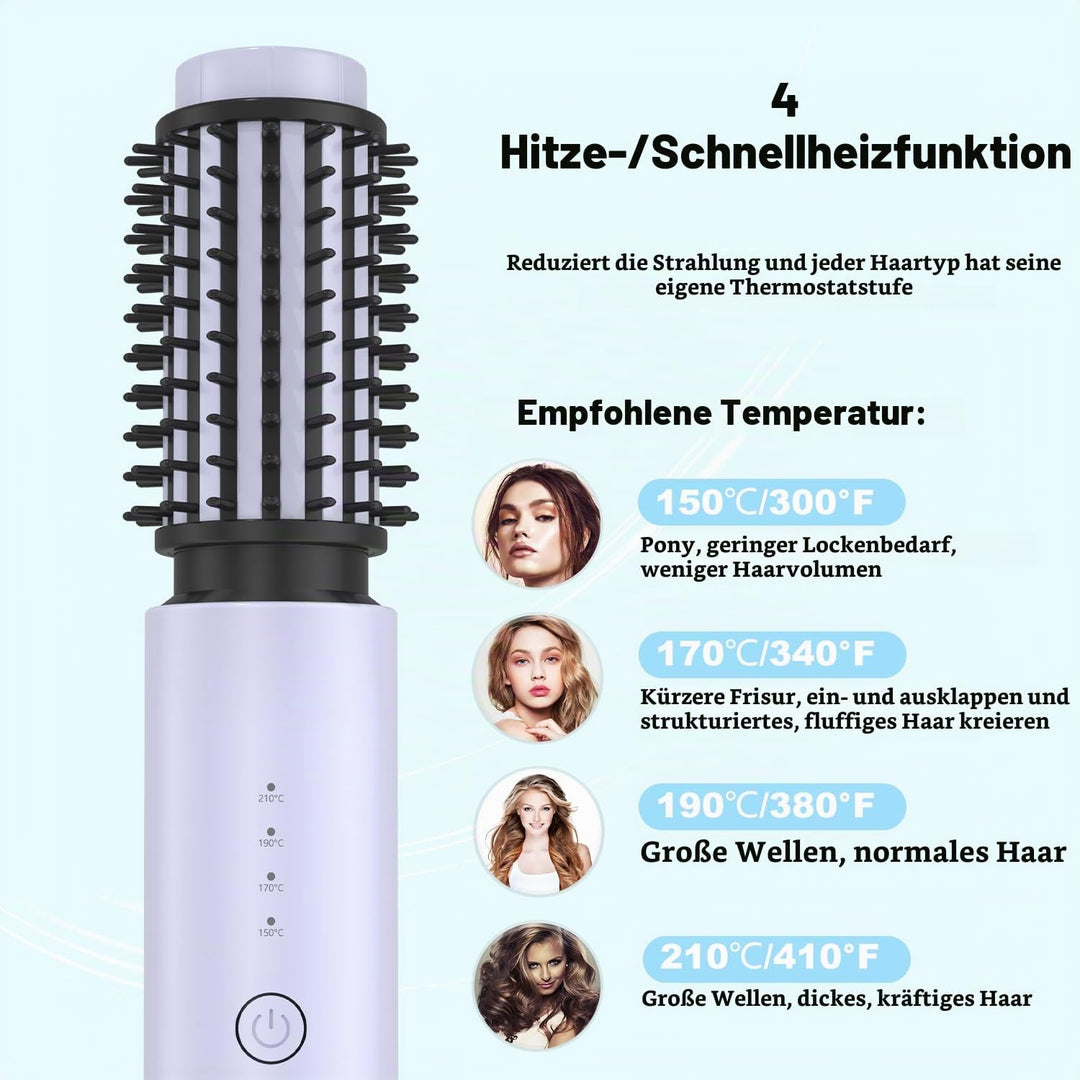 Dricar Kabellose Lockenstabbürste, Tragbare Reise Lockenstab Grosse Locken, 40mm Thermobürste Rundbü