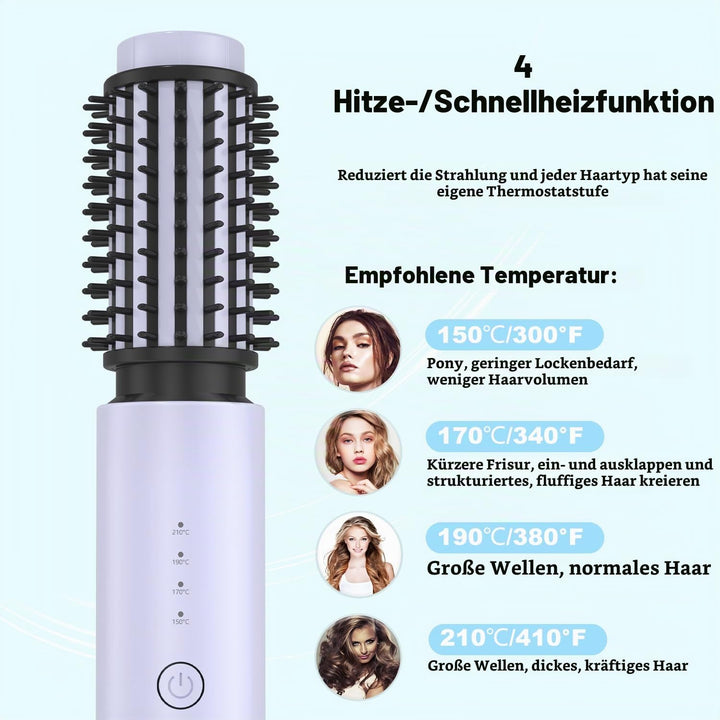 Dricar Kabellose Lockenstabbürste, Tragbare Reise Lockenstab Grosse Locken, 40mm Thermobürste Rundbü