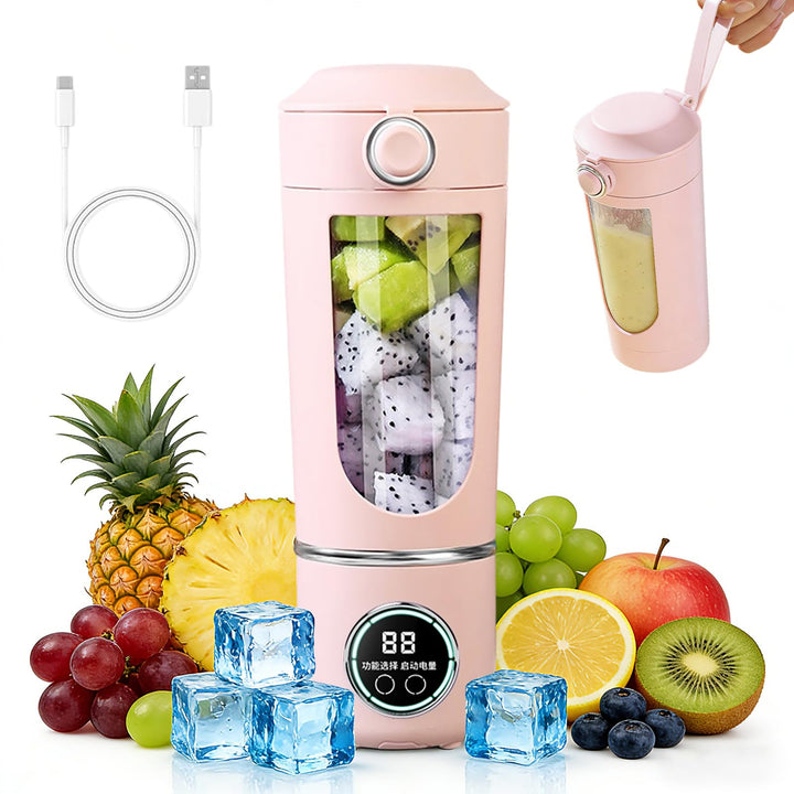 Tragbarer Mixer Smoothie Maker, 700 ml Kleiner Entsafter, Typ-C Wiederaufladbar, mit 12 Rostfreien K