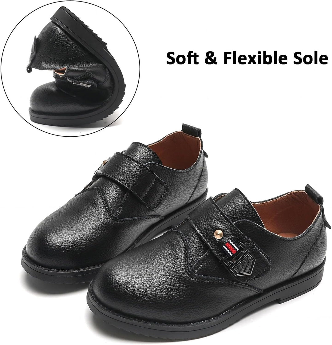 DADAWEN Anzugschuhe für Kinder Jungen Klettverschluss Halbschuhe Schule Uniformschuhe, 33 EU Schwarz