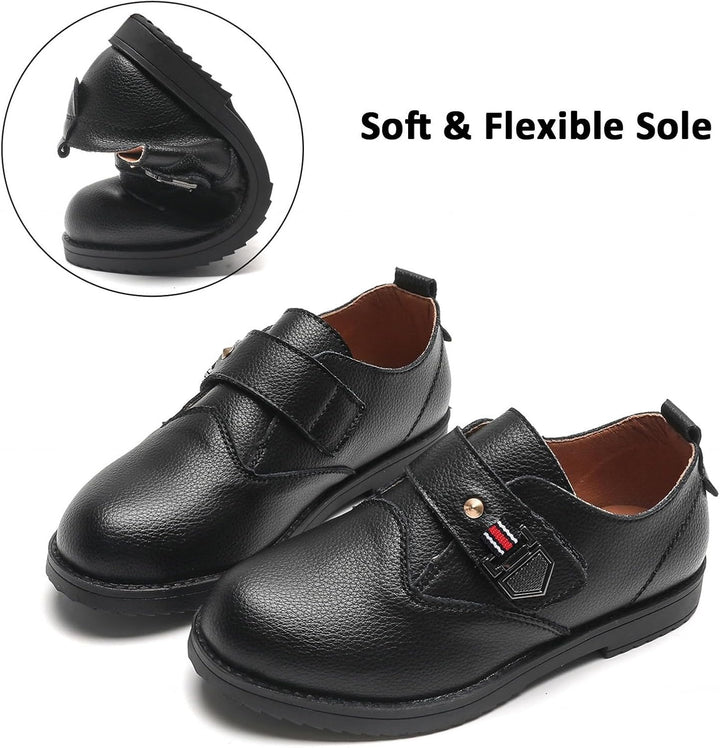 DADAWEN Anzugschuhe für Kinder Jungen Klettverschluss Halbschuhe Schule Uniformschuhe, 33 EU Schwarz