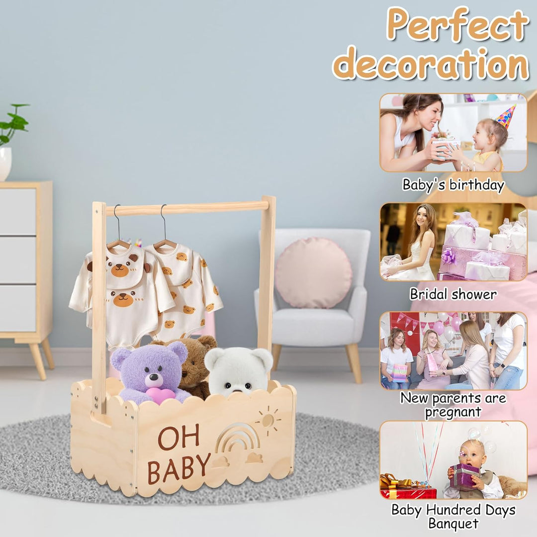 Babyparty Geschenk mit Griff,Holz Babyparty Kiste,34 * 22.8 * 17.5cm,Baby Aufbewahrungskorb,Dekorati
