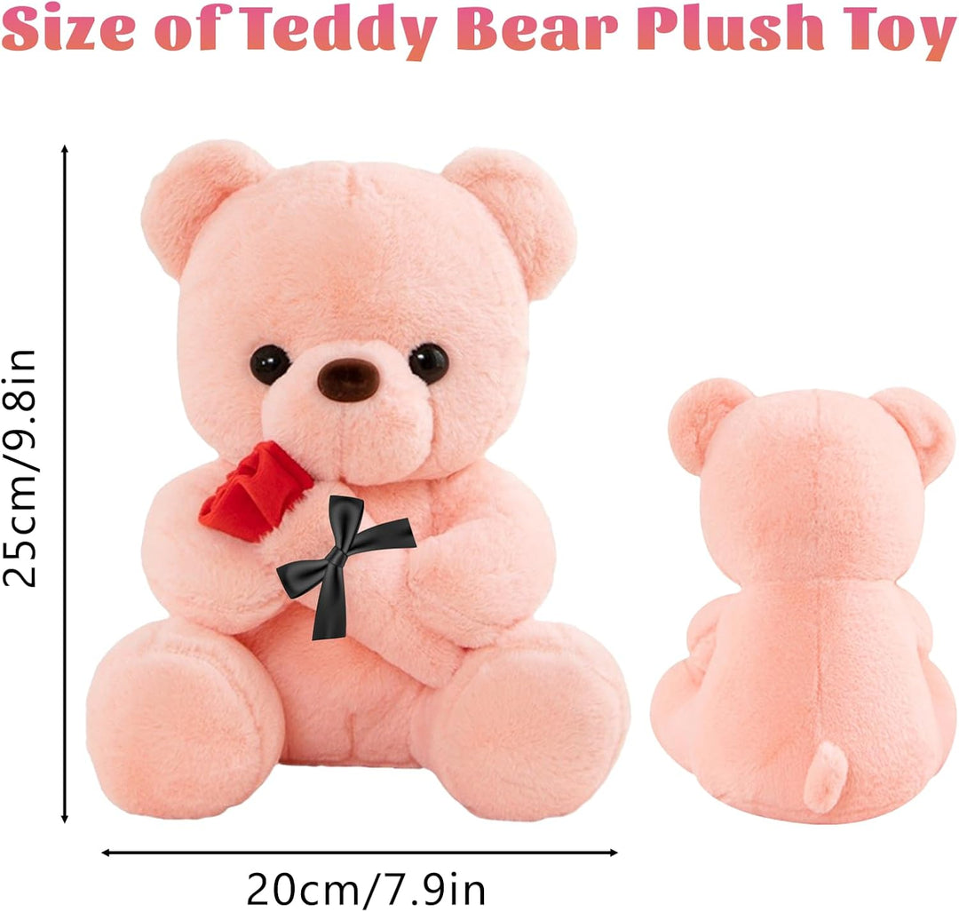 Teddybär mit Rose, Hochzeitstag Geschenke für Frauen, 25cm Rosa Plüschtier Süsse Kuscheltier Teddy m