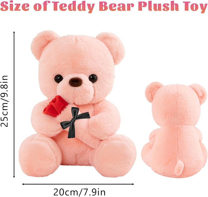 Teddybär mit Rose, Hochzeitstag Geschenke für Frauen, 25cm Rosa Plüschtier Süsse Kuscheltier Teddy m