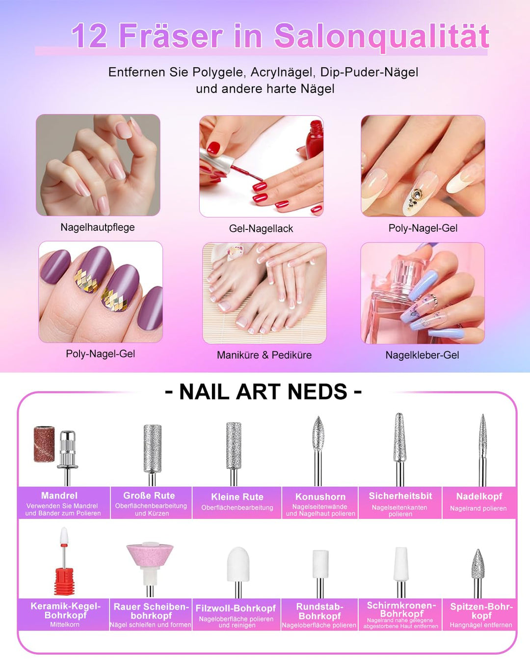 CozyZen Elektrische Nagelfräser Professional: 45000 U/min Nagelpflege-Kit mit LCD-Display, Hand- & F