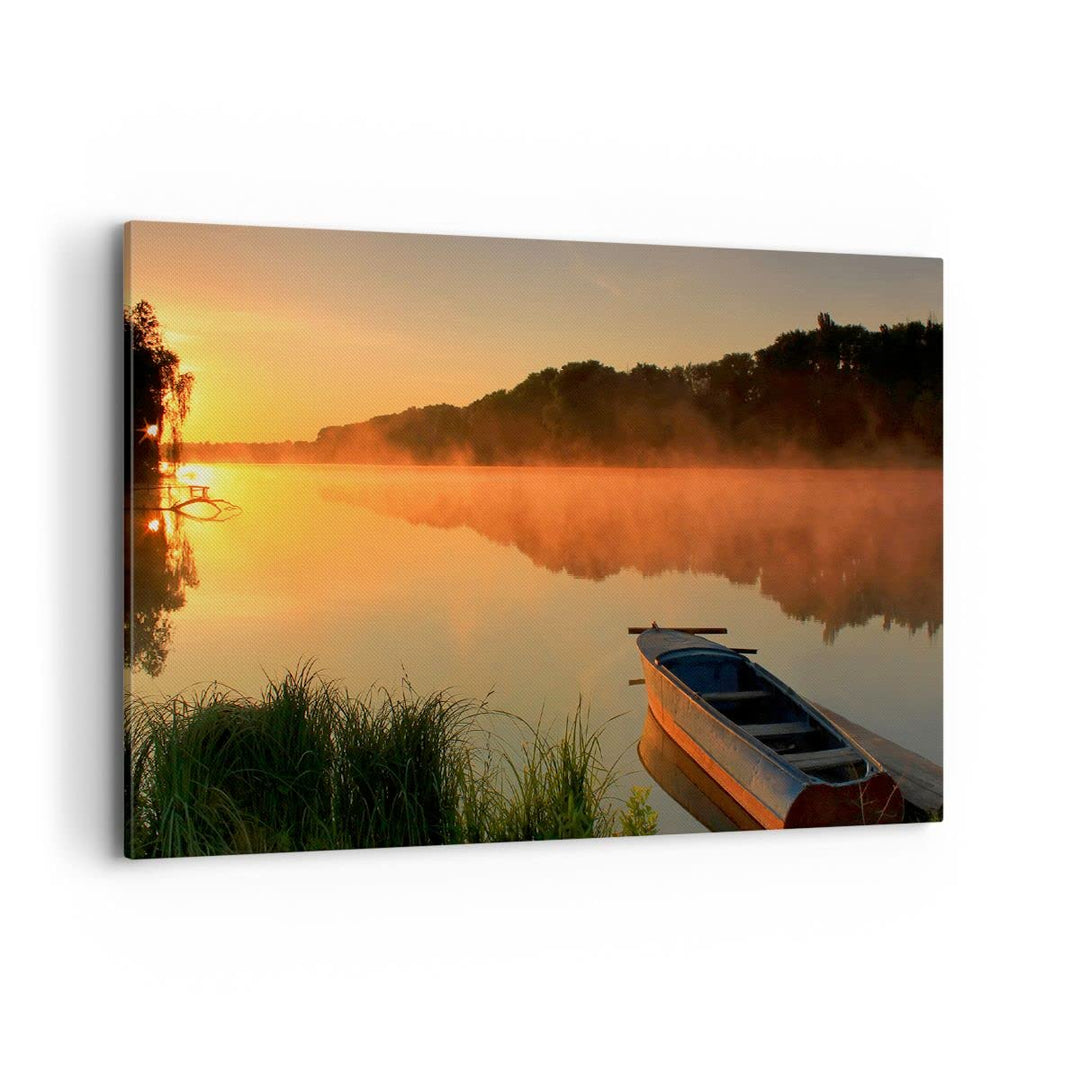 Bilder auf Leinwand 100x70cm Leinwandbild Morgen Nebel See Landschaft Gross Wanddeko Bild Schlafzimm
