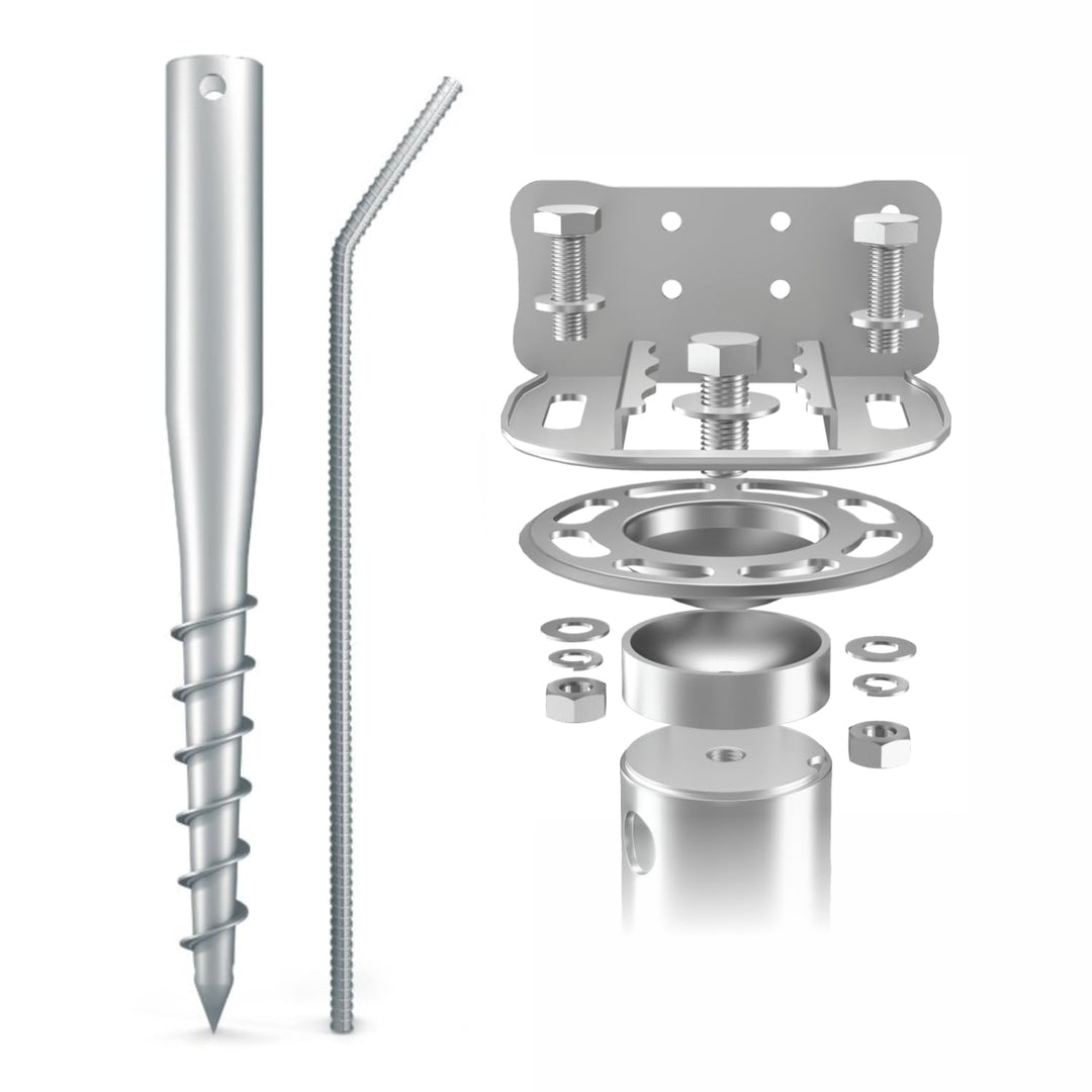 Maxerio NEU 80 cm 2er Base-Set TILT Schraubfundamente inkl. Konsole (feuerverzinkt); Ø 60 x 2; M12,