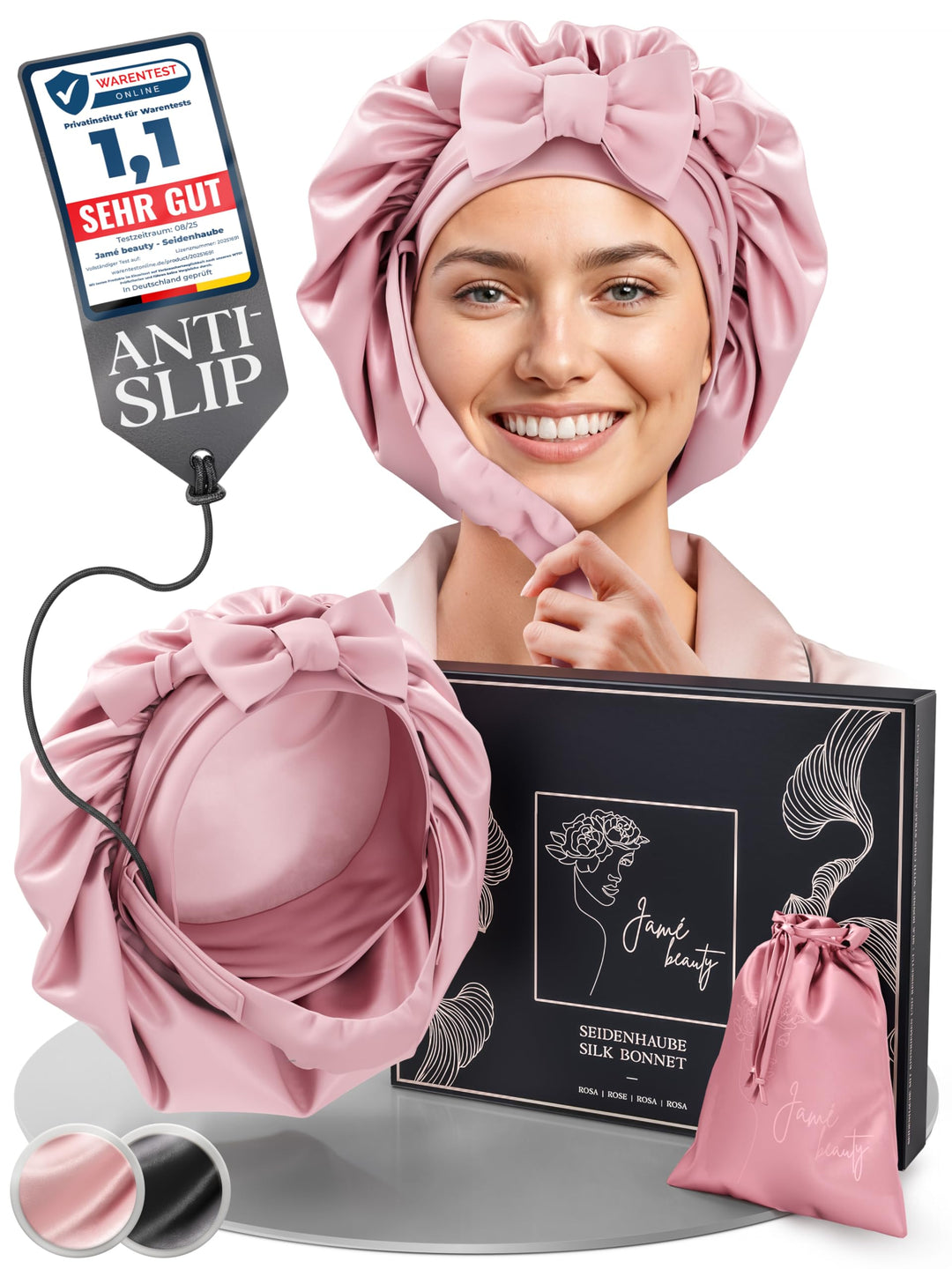 Seidenhaube zum Schlafen - 100% Maulbeerseide I Schlafhaube Seide - Idealer Schutz vor Frizz, Haarbr