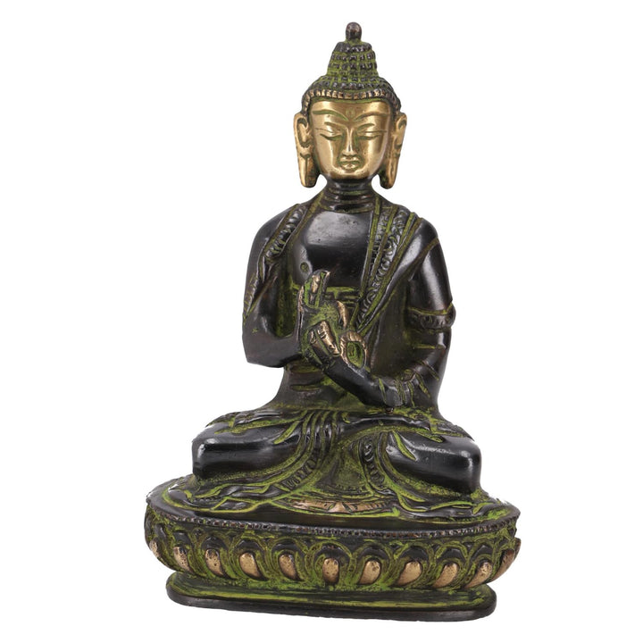 GURU SHOP Buddha Statue aus Messing Dharmachakra Mudra 14 cm - Modell 10, Grün, Buddhas, Modell 10