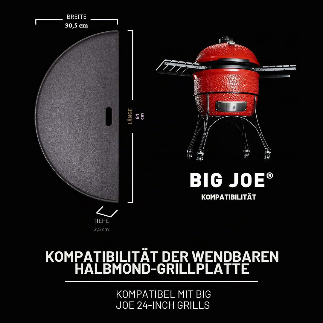 KamadoJoe ® - Zweiseitig verwendbare Gusseiserne Grillplatte (halbrund) - Big Joe, Zweiseitig verwen