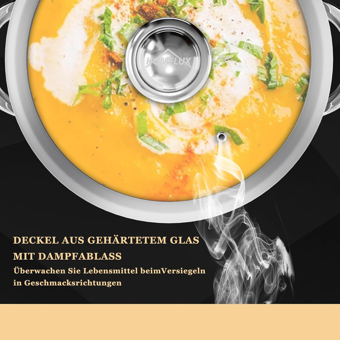Homelux Topfset edelstahl Kochtopf Set Induktion Töpfe Set 10-teilig Topf mit Glasdeckel, Spülmaschi