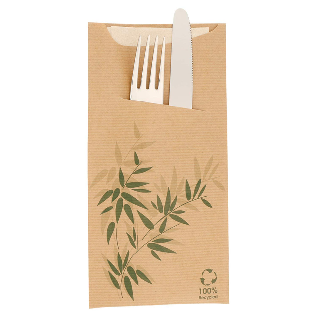 Tüten Für Besteck + Serviette "Just In Time"-"Feel Green" 80 + 10Pe G/M2 11,2X22,5 Cm Natur Vergé-Pa