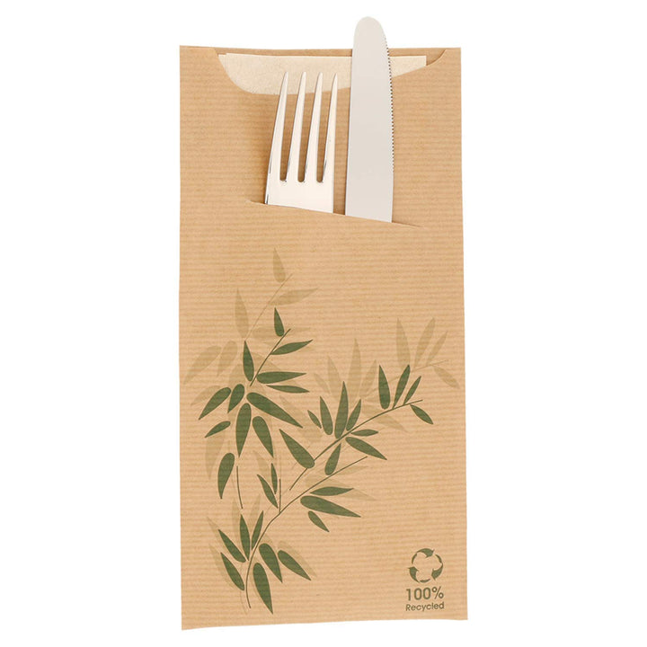Tüten Für Besteck + Serviette "Just In Time"-"Feel Green" 80 + 10Pe G/M2 11,2X22,5 Cm Natur Vergé-Pa