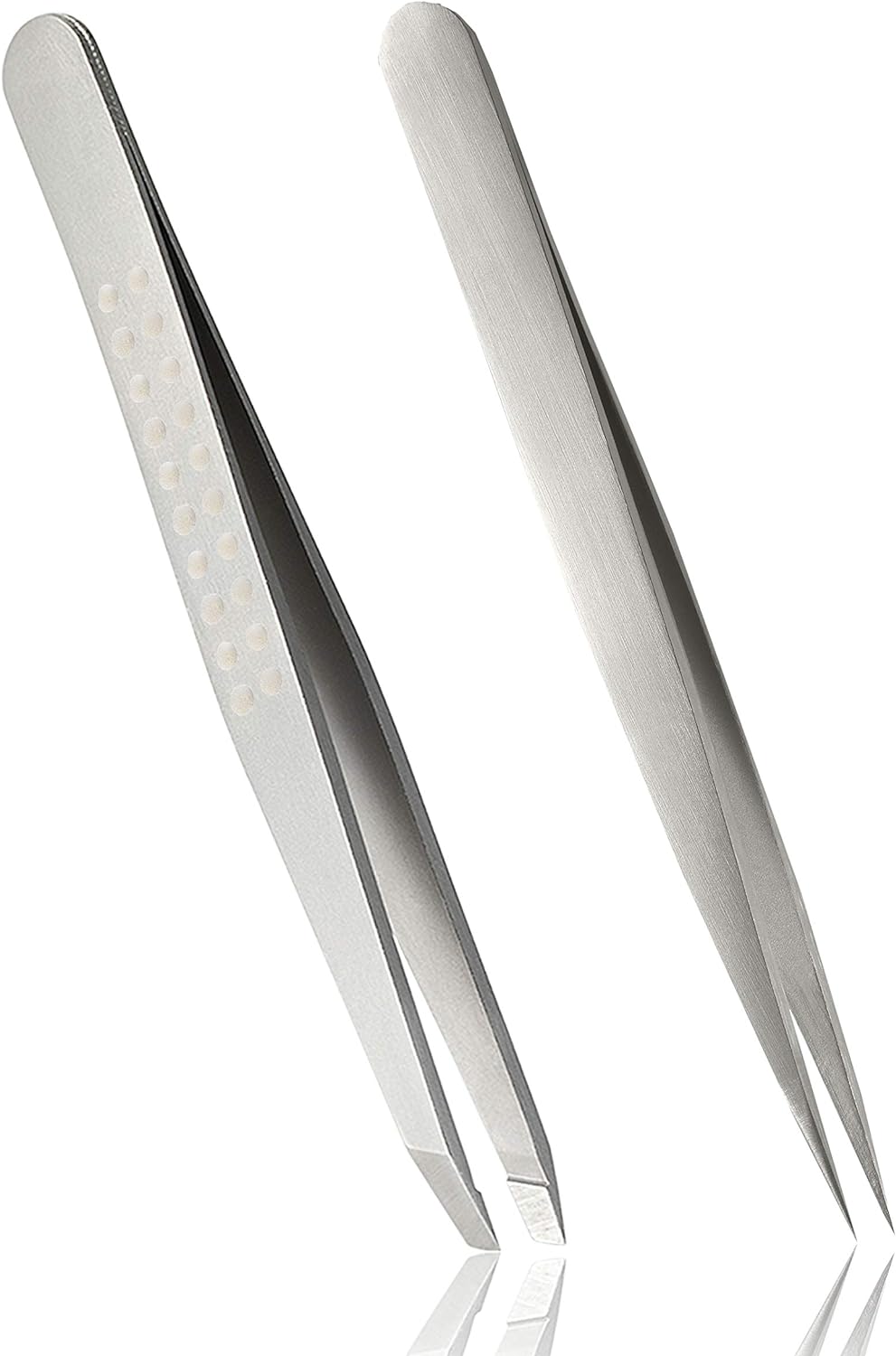 Rubis Pinzetten Set - Augenbrauenpinzette schräg und Splitterpinzette mit spitzer Spitze aus Edelsta