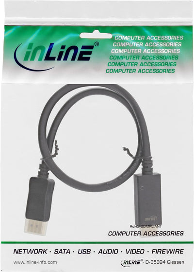 InLine 17187I DisplayPort zu HDMI Konverter Kabel, 4K/60Hz, schwarz, 0,3m