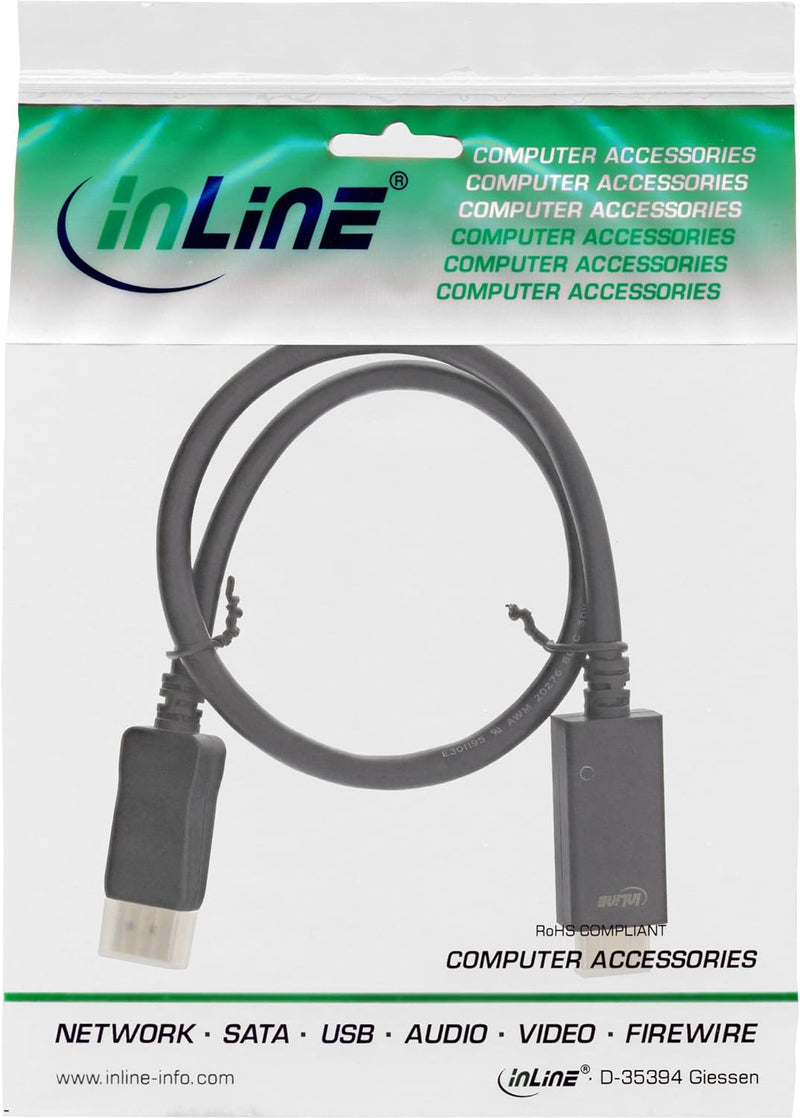 InLine 17187I DisplayPort zu HDMI Konverter Kabel, 4K/60Hz, schwarz, 0,3m