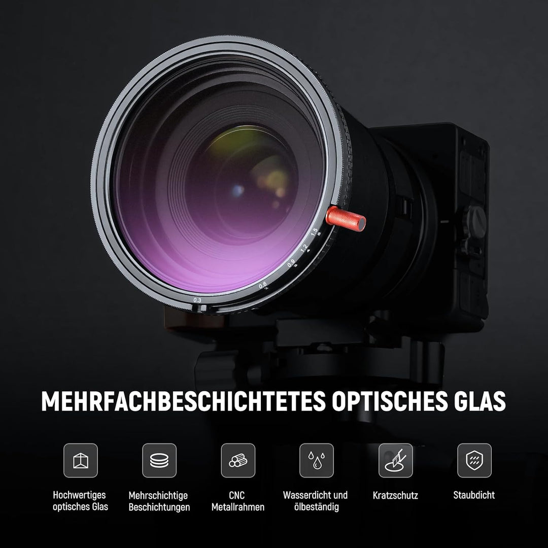 NEEWER 72mm 3 in 1 Variable ND Filter + CPL + Black Diffusion 1/4 für einen filmischen Nebeleffekt,