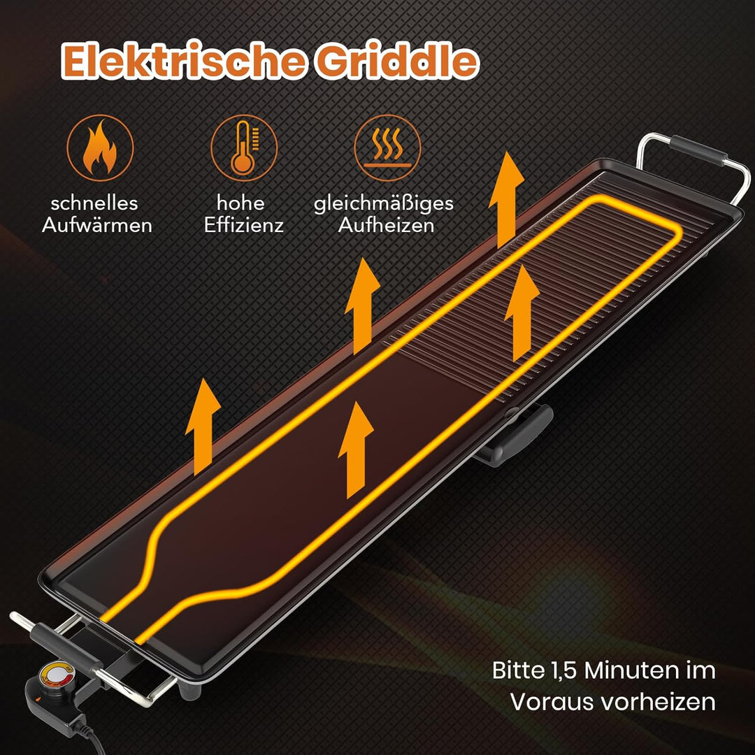GOPLUS elektrischer Grillplatte, 100 x 22 cm, 1800W Teppanyaki Grillplatte mit 4-stufig Temperatur,
