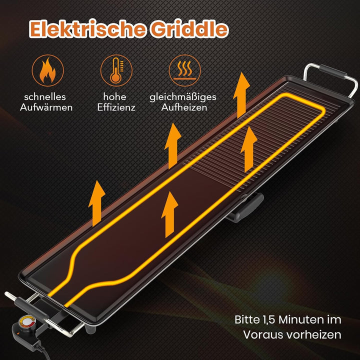 GOPLUS elektrischer Grillplatte, 100 x 22 cm, 1800W Teppanyaki Grillplatte mit 4-stufig Temperatur,