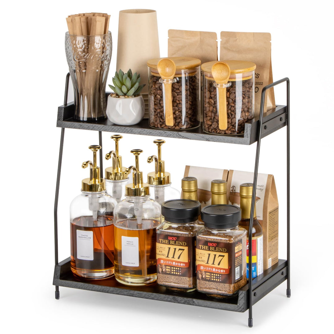 ANBOXIT Kaffee Organizer, Kaffeebar Zubehör Organizer Holz, Kaffee Aufbewahrung für Kaffeestation, A