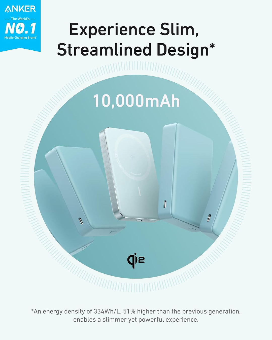 Anker MagGo Powerbank, Ultra-schlankes 10.000mAh magnetisches Akkupack, Qi2-zertifiziert, portabel,