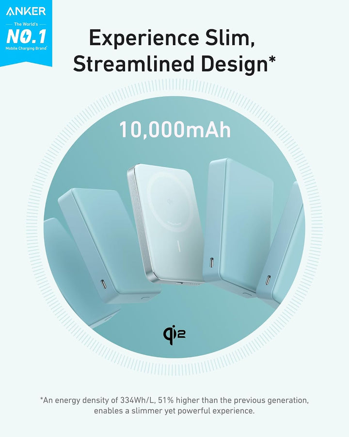Anker MagGo Powerbank, Ultra-schlankes 10.000mAh magnetisches Akkupack, Qi2-zertifiziert, portabel,