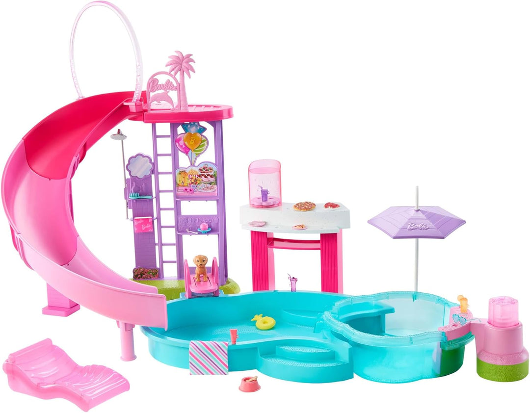 Barbie Traumpool Spielset mit sechs Spielbereichen, einschliesslich Rutsche und schäumendem Whirlpoo