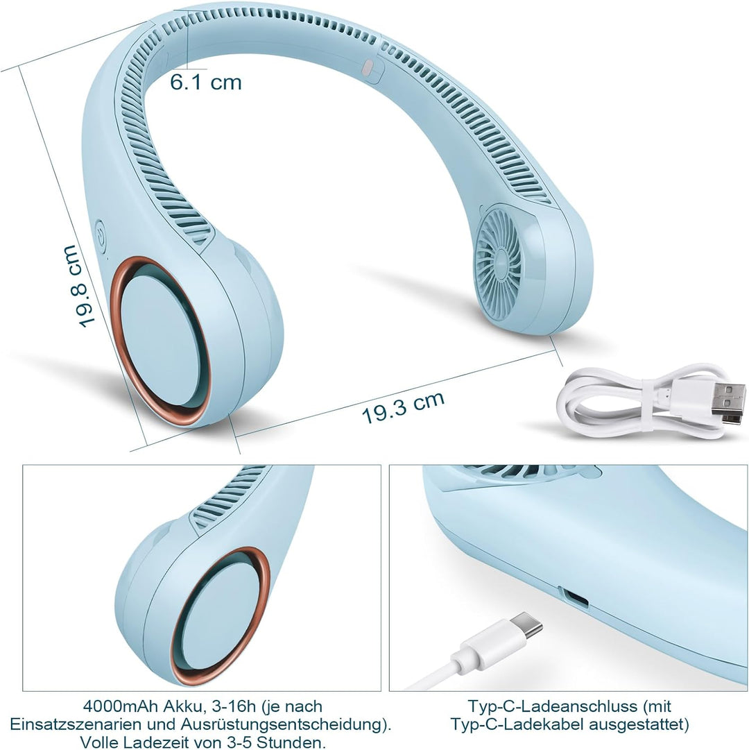 CIVPOWER Tragbarer Halsventilator, freihändiger Ventilator, Kühler, persönlicher Ventilator, 3 Gesch
