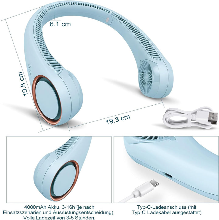 CIVPOWER Tragbarer Halsventilator, freihändiger Ventilator, Kühler, persönlicher Ventilator, 3 Gesch