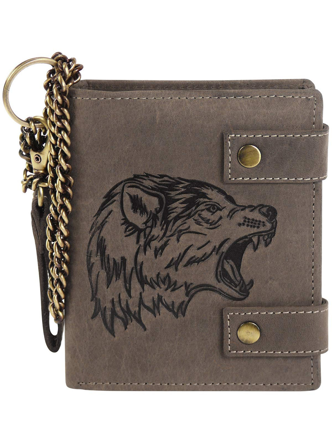 Harrys-Collection Herren Geldbörse mit Wolf Motiv aus hochwertigem Leder + RFID mit Kette Vintage Lo