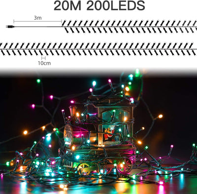 Elegear Bunt Lichterkette 20M 200 LEDs 8 Modi Weihnachtsbeleuchtung für Innen Aussen IP44 Aussenlich