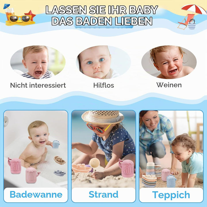 16 Stück Badewannenspielzeug,Baby Badespielzeug mit Spritztiere Boote Badelöffeln,Baby Silikon Wasse