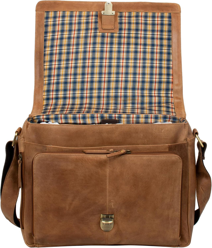 Marc Peter® Bergen leder Umhängetasche für Herren Damen | 15.6 Zoll Laptoptasche | Aktentasche aus e