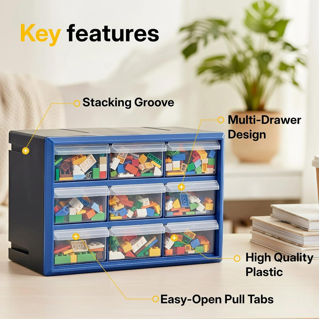 Kleinteilemagazin-Aufbewahrungsschrank mit 9 Schubladen, stapelbarer Hardware-Organizer mit durchsic