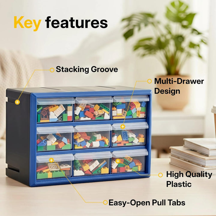 Kleinteilemagazin-Aufbewahrungsschrank mit 9 Schubladen, stapelbarer Hardware-Organizer mit durchsic