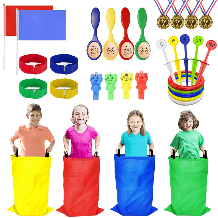 Outdoor Spiele für Kinder, 36Pcs Kindergeburtstag Partyspiele Gartenspiele für Kinder, Sackhüpfen Sä