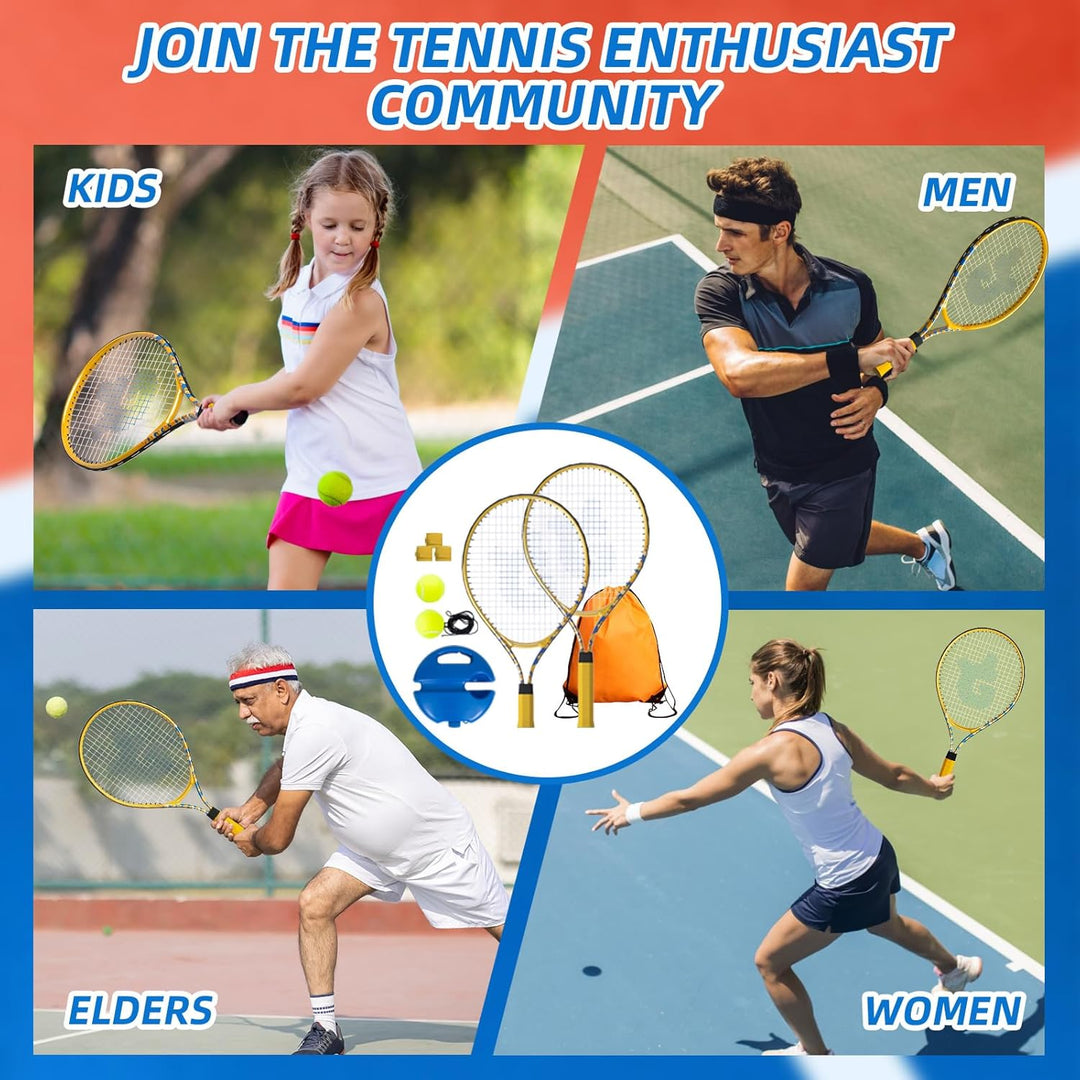 JOY SPOT! 2 Pack Tennisschläger für Kinder, Tennis Trainer Set mit Rebound Ball, Schnur & Tasche für