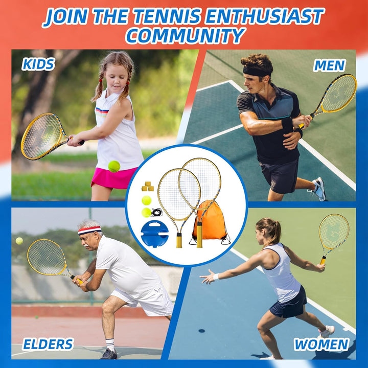 JOY SPOT! 2 Pack Tennisschläger für Kinder, Tennis Trainer Set mit Rebound Ball, Schnur & Tasche für