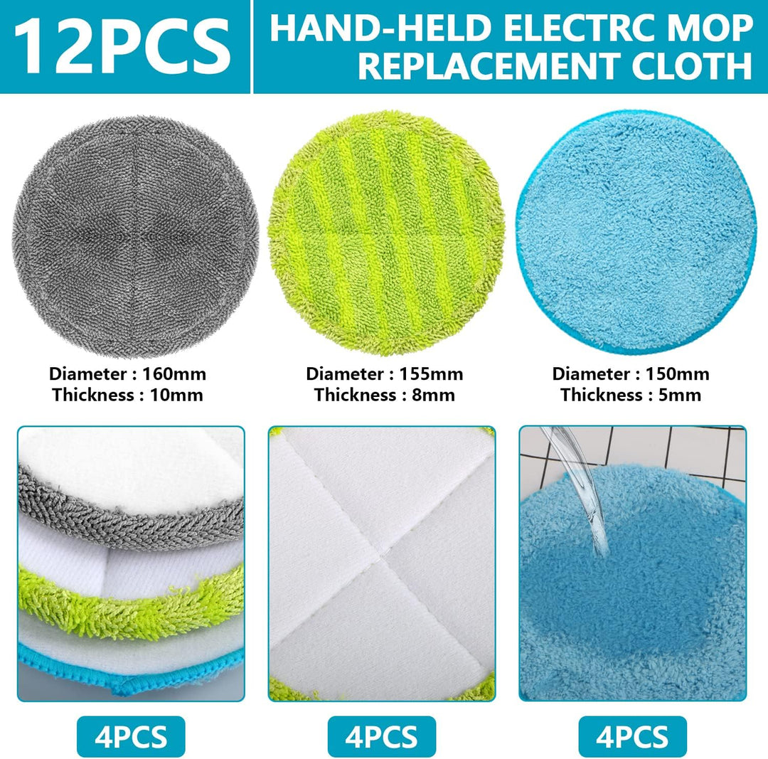 12 Stück 16cm Mikrofaser Pads geeignet für Hurricane M30457, 16cm Universal Elektrische Ersatz Wisch