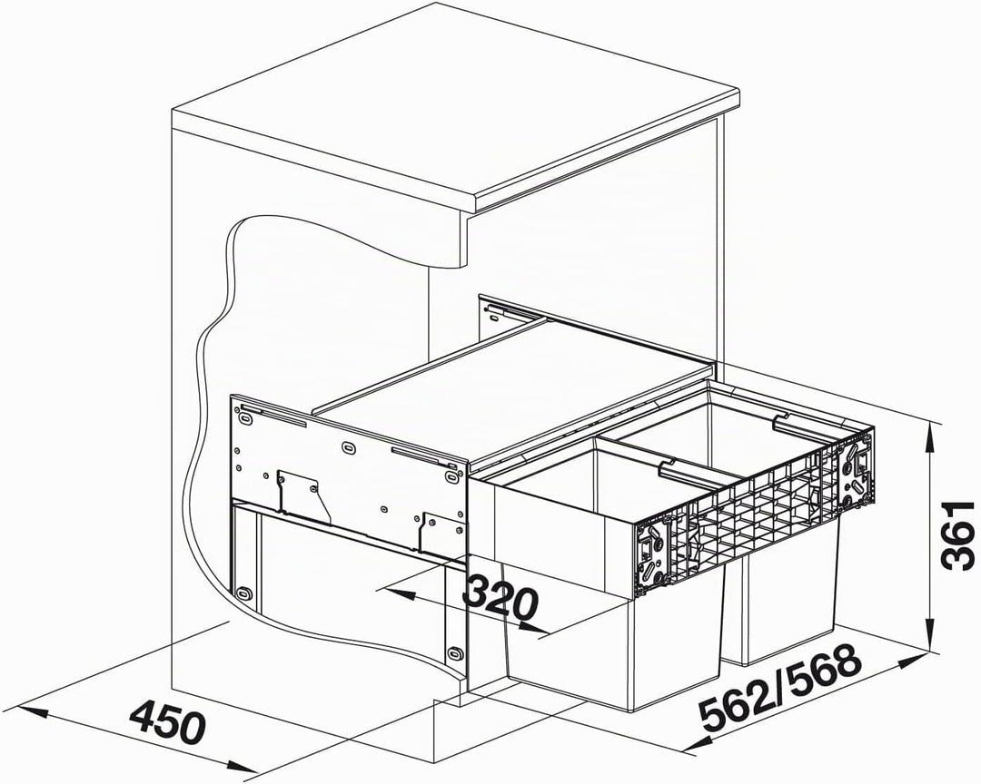 BLANCO SELECT II Compact 60/2 | Kunststoff, Aluminium | 60er Unterschrank | Auszugssystem zur Fronta