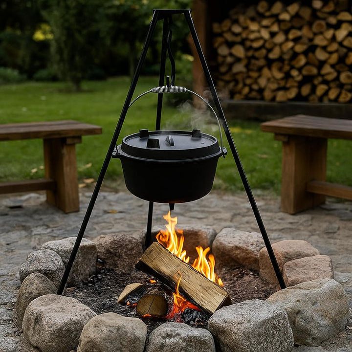 QLS Gusseisen Feuertopf 6 L Dutch Oven mit Deckel für Grill Lagerfeuer | Massives Gusseisen speicher